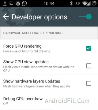 Force GPU Rendering - Android Developer Options Feature